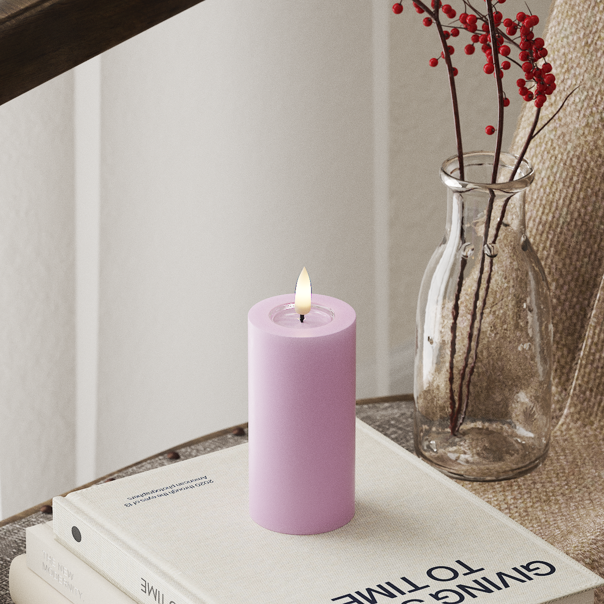 deluxe-homeart-blockkerzen-led-kerze-5x10-cm-lavendel-real-flame image 1