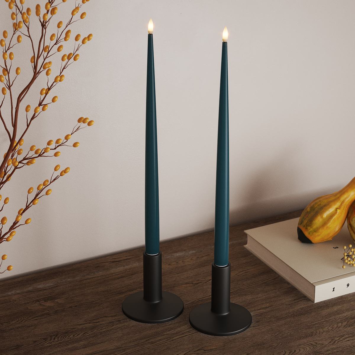deluxe-homeart-kerzenlicht-stabkerze-led-38cm-petrol-2st-real-flame image 2