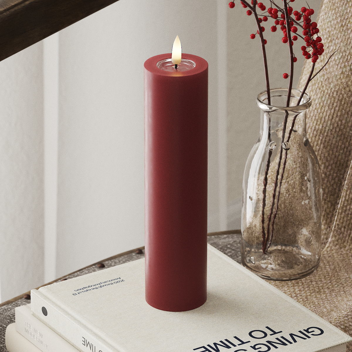 deluxe-homeart-blockkerzen-led-kerze-5x20-cm-bordeaux-real-flame image 1