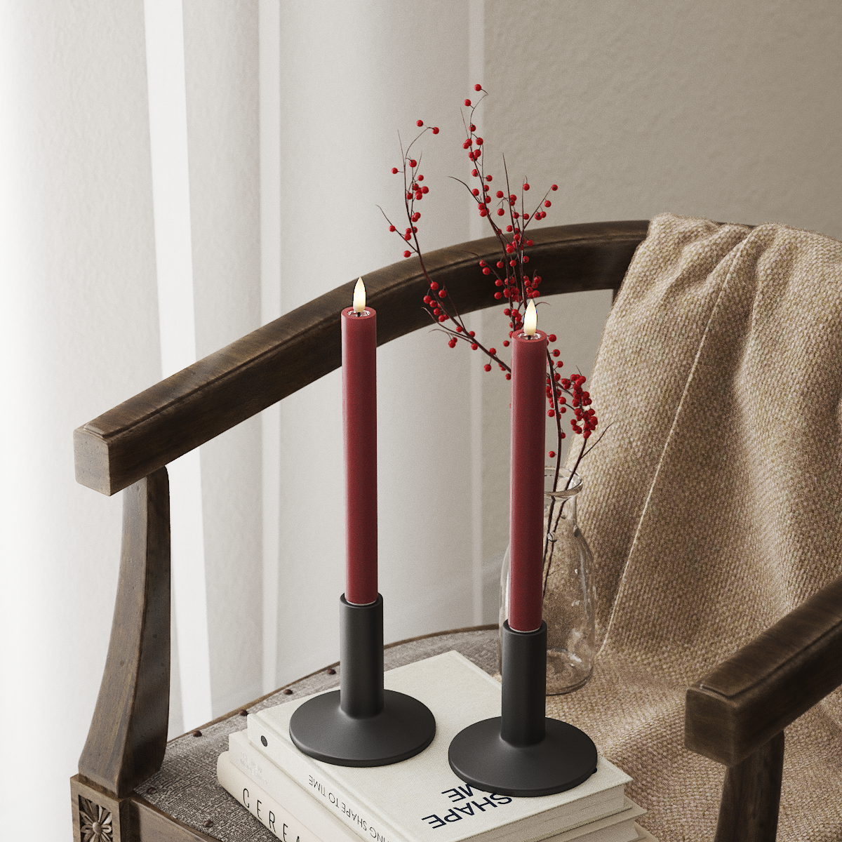 deluxe-homeart-stabkerzen-led-24-cm-bordeaux-2-st-ck image 1