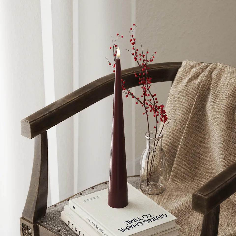 deluxe-homeart-kegelkerze-led-stabkerze-38-cm-bordeaux image 1