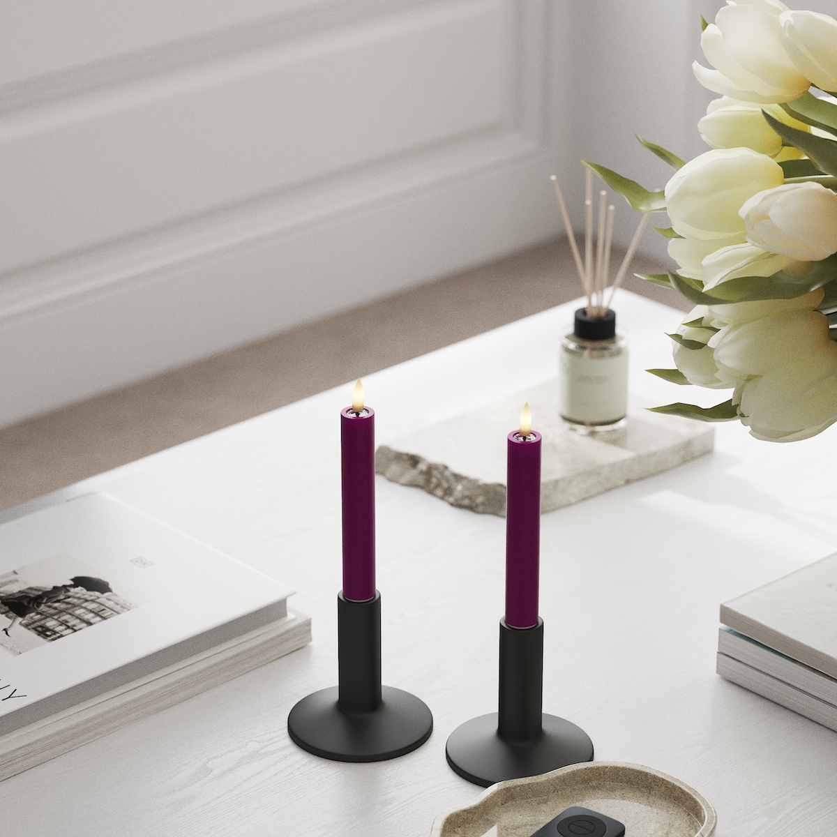 deluxe-homeart-stabkerzen-led-kerzen-2x15-cm-violett-2er-set image 3