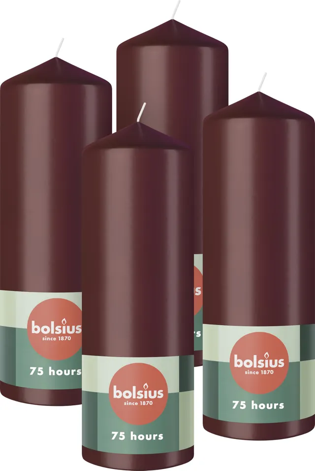 bolsius-essentials-stumpenkerze-bordeauxrot-20x7cm-4er-75h image 1
