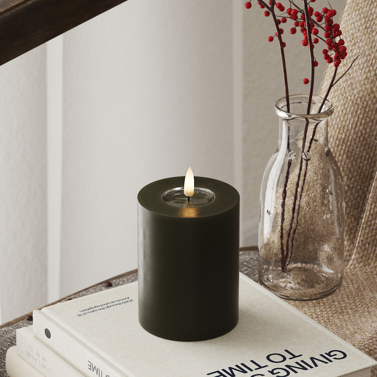 deluxe-homeart-blockkerzen-led-kerze-7-5x10cm-dunkelgr-n-flame image 1
