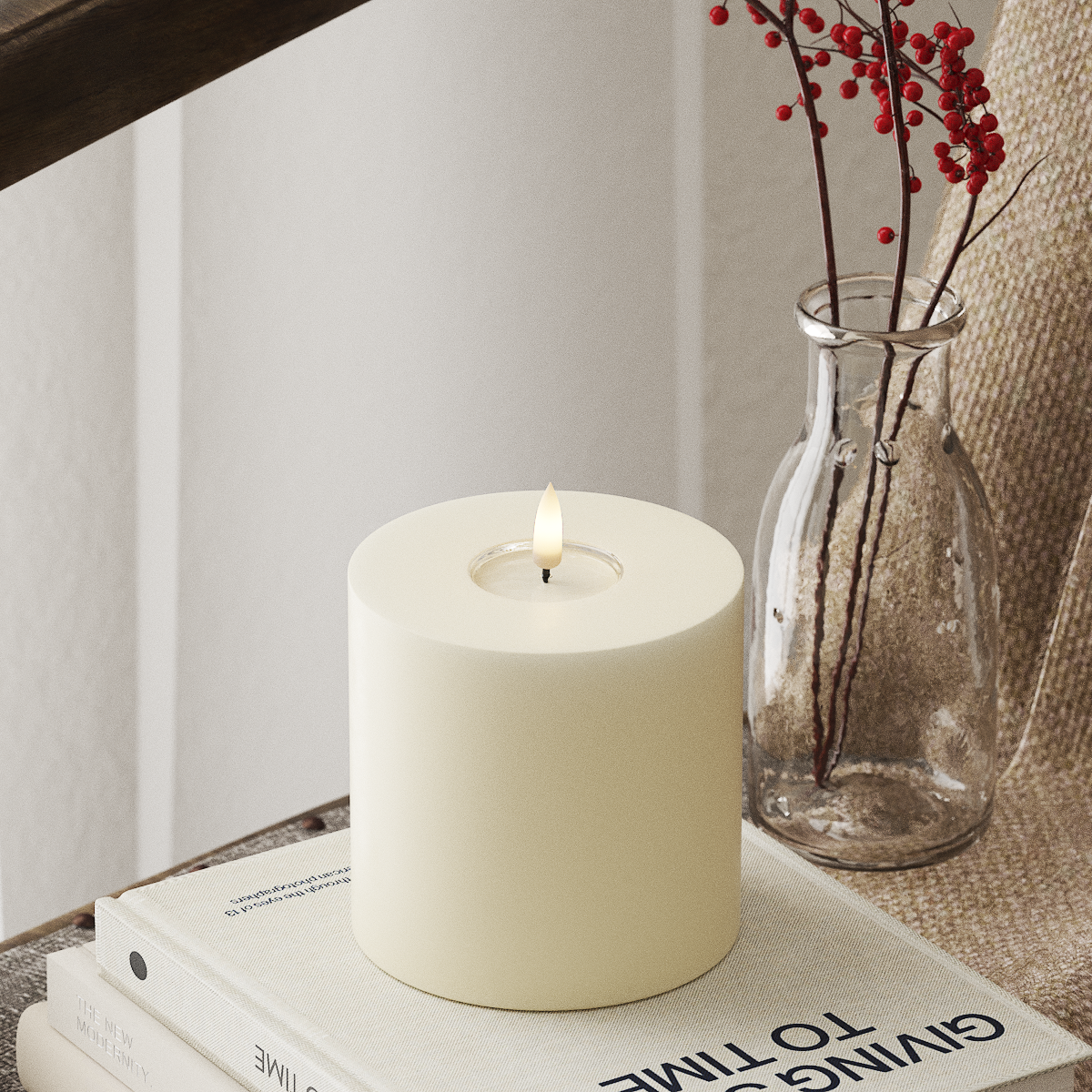 deluxe-homeart-blockkerzen-led-blockkerze-10x10-cm-creme-real-flame image 1