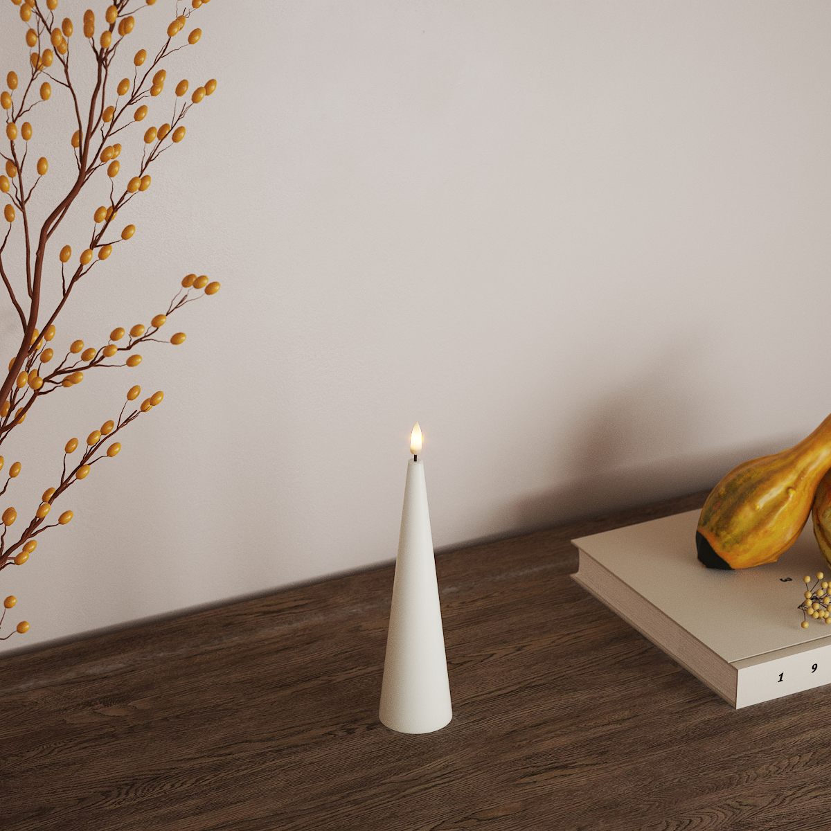 deluxe-homeart-kegelkerze-led-kerze-wei-20-cm-real-flame image 2