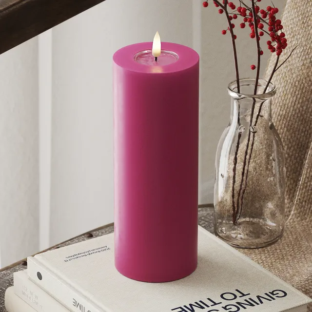 deluxe-homeart-blockkerzen-led-blockkerze-magenta-7-5x20-cm-real-flame image 1