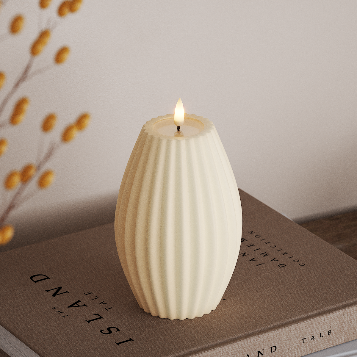deluxe-homeart-rillenkerzen-led-kerze-10x15-cm-creme-real-flame image 2