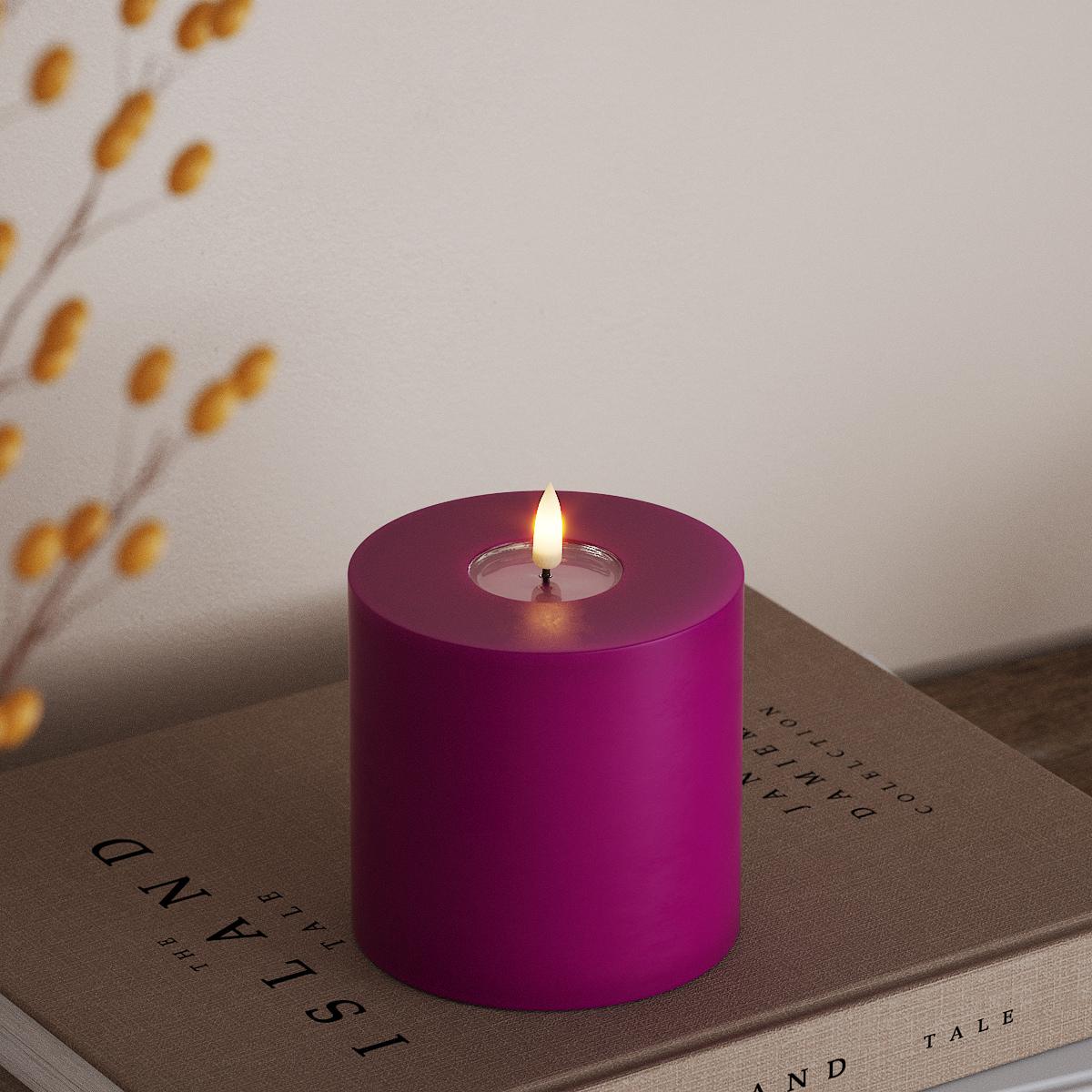 deluxe-homeart-blockkerzen-led-kerze-10x10-cm-violett-real-flame image 2