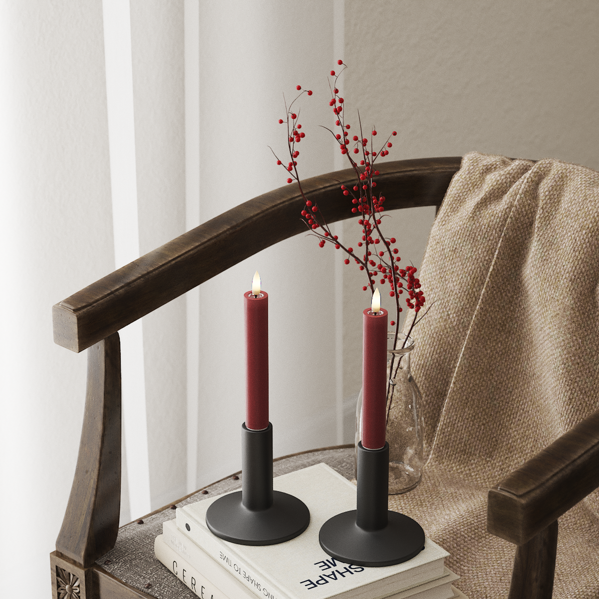 deluxe-homeart-stabkerzen-led-stabkerzen-2er-set-2x15-cm-bordeaux image 1
