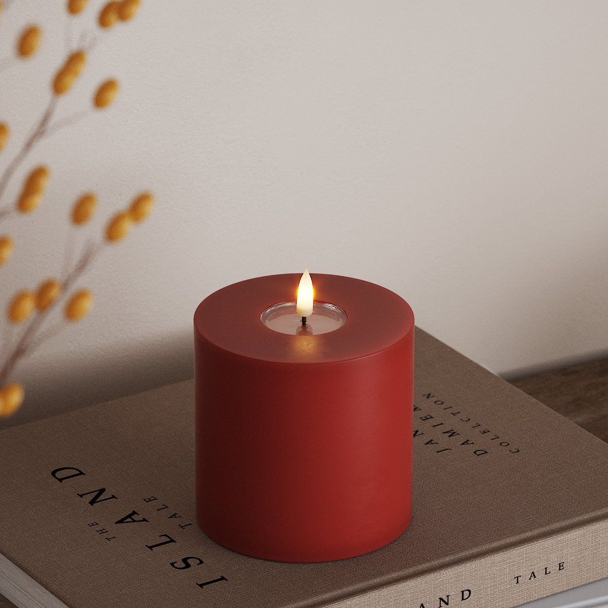 deluxe-homeart-blockkerzen-led-blockkerze-10x10-cm-rot-real-flame image 2