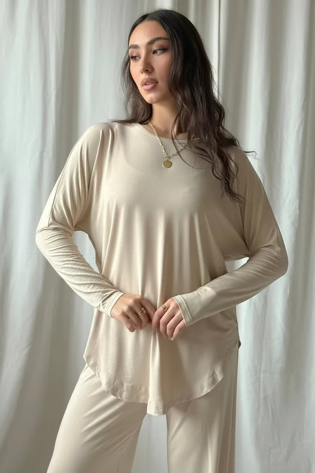 bypias-yoga-bambus-langarmshirt-beige-damen-s-m-l-xl image 1