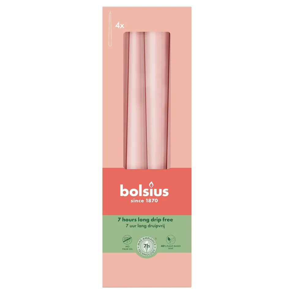 bolsius-essentials-spitzkerzen-misty-pink-4er-24-5-cm-unparf-miert image 1
