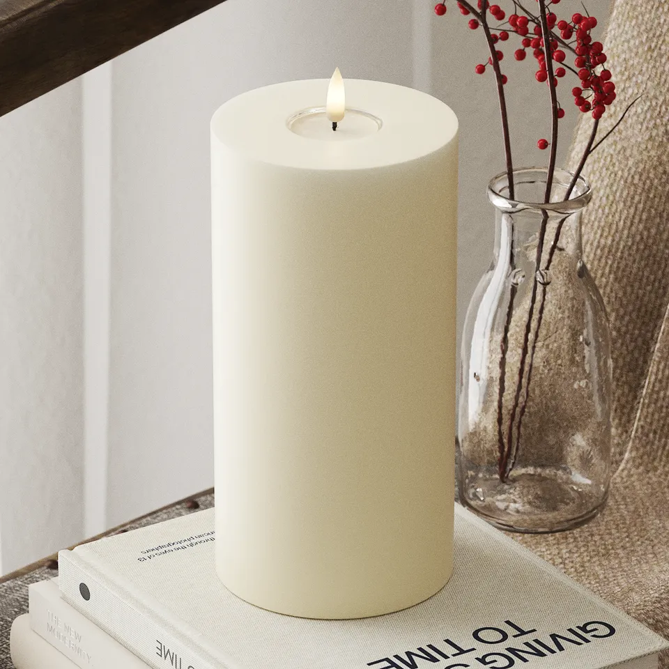 deluxe-homeart-blockkerzen-led-blockkerze-creme-10x20-cm-real-flame image 1
