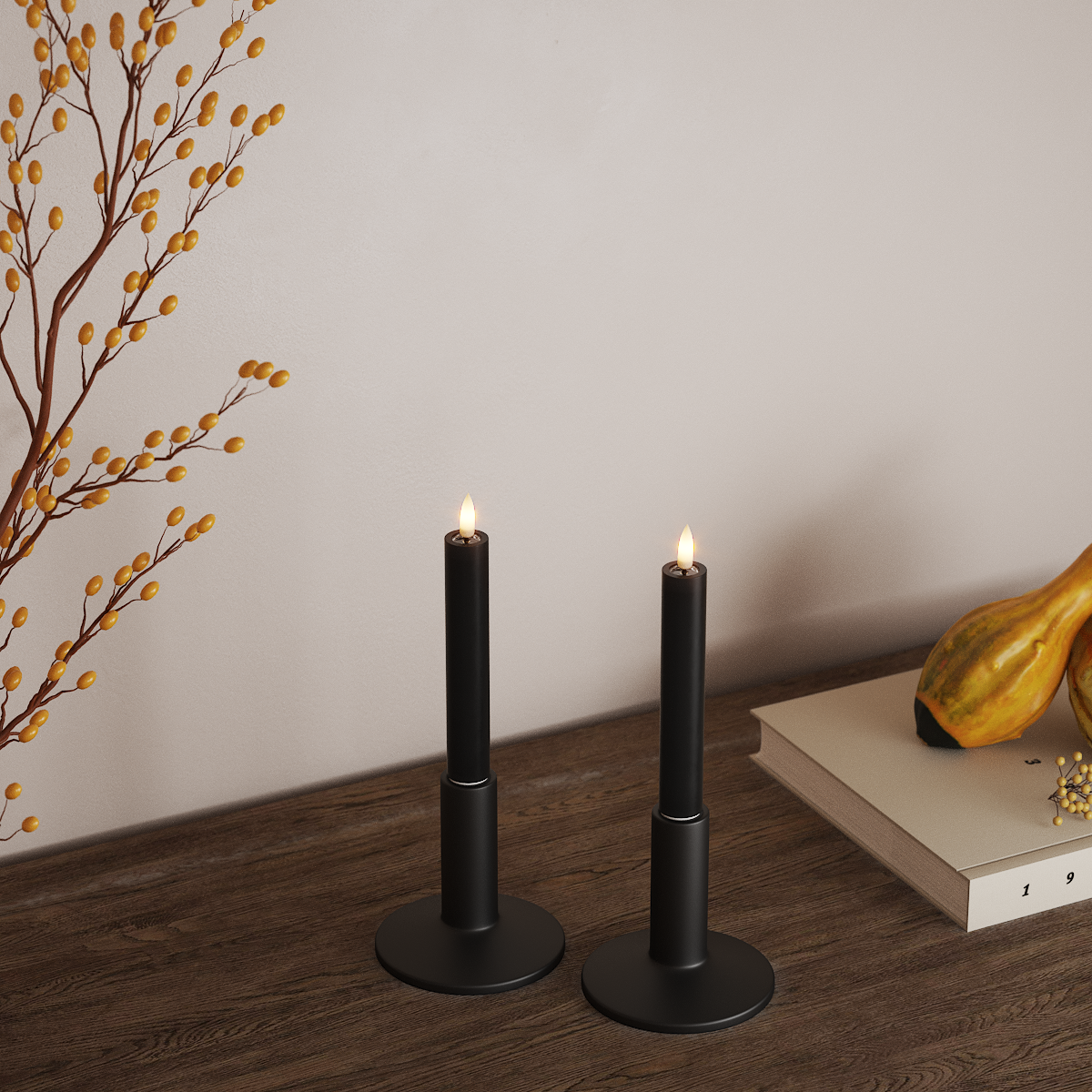 deluxe-homeart-stabkerzen-led-tafelkerzen-schwarz-2x15-cm-2-st-ck image 2