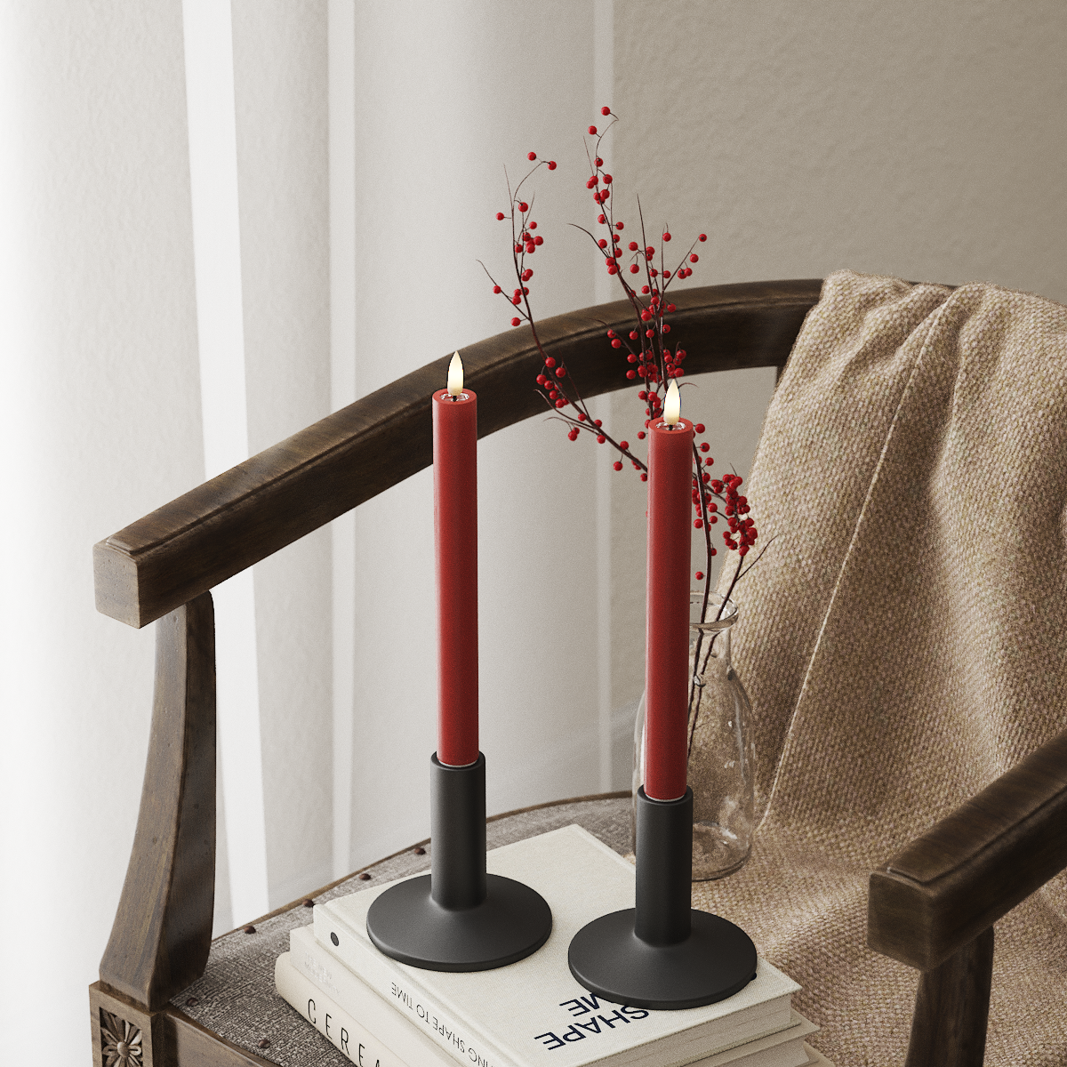 deluxe-homeart-stabkerzen-led-tafelkerze-2x24-cm-rot-2-stk image 1