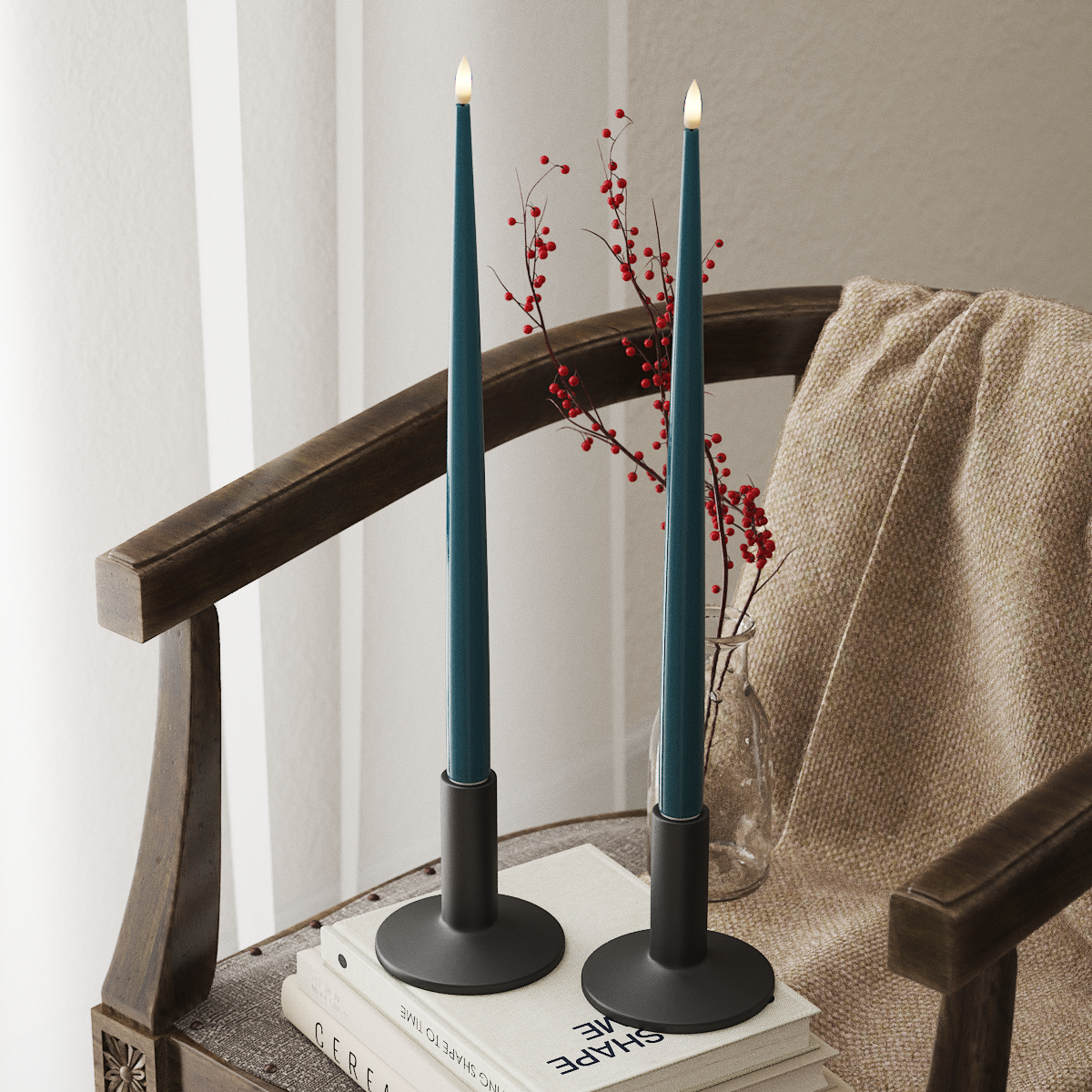 deluxe-homeart-kerzenlicht-stabkerze-led-38cm-petrol-2st-real-flame image 1