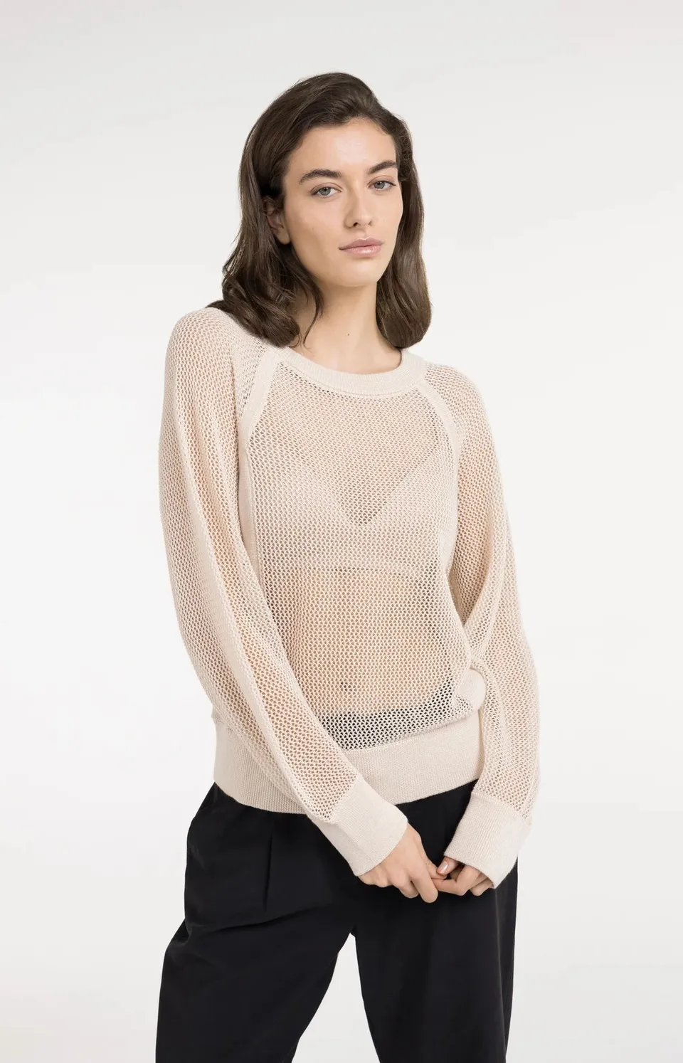 yaya-strickpullover-netzoptik-beige-damen-pullover image 1