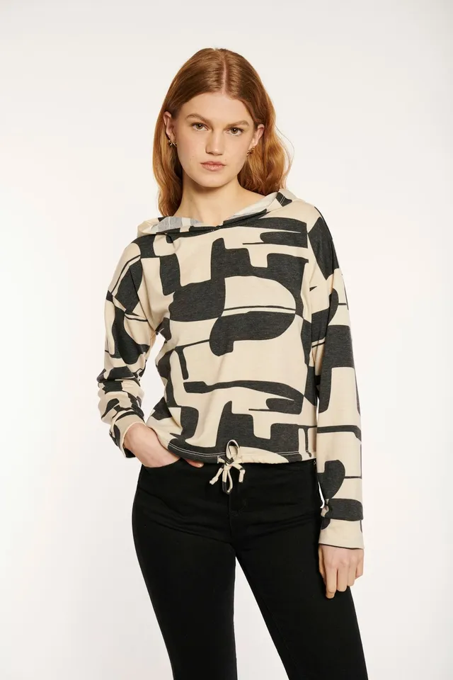 hailys-baria-hoodie-beige-grau-gemustert-kurz image 1