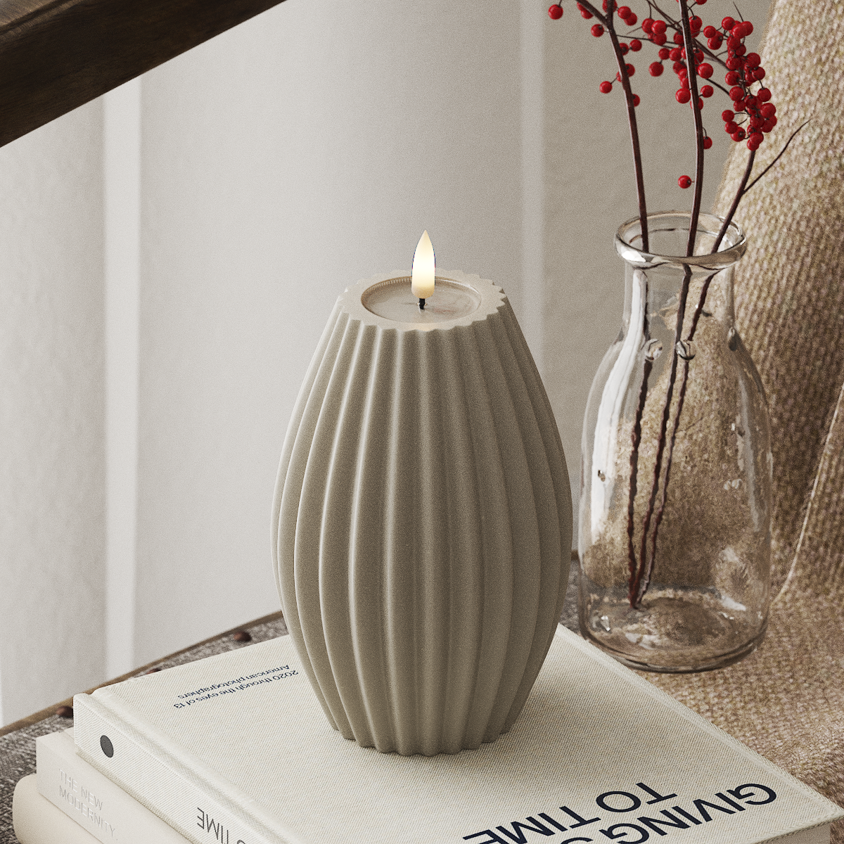 deluxe-homeart-rillenkerzen-led-blockkerze-10x15-cm-sand-wachs image 1