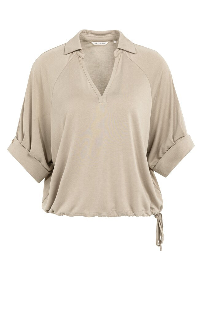 yaya-jersey-oberteil-zierfalten-v-ausschnitt-taupe image 2