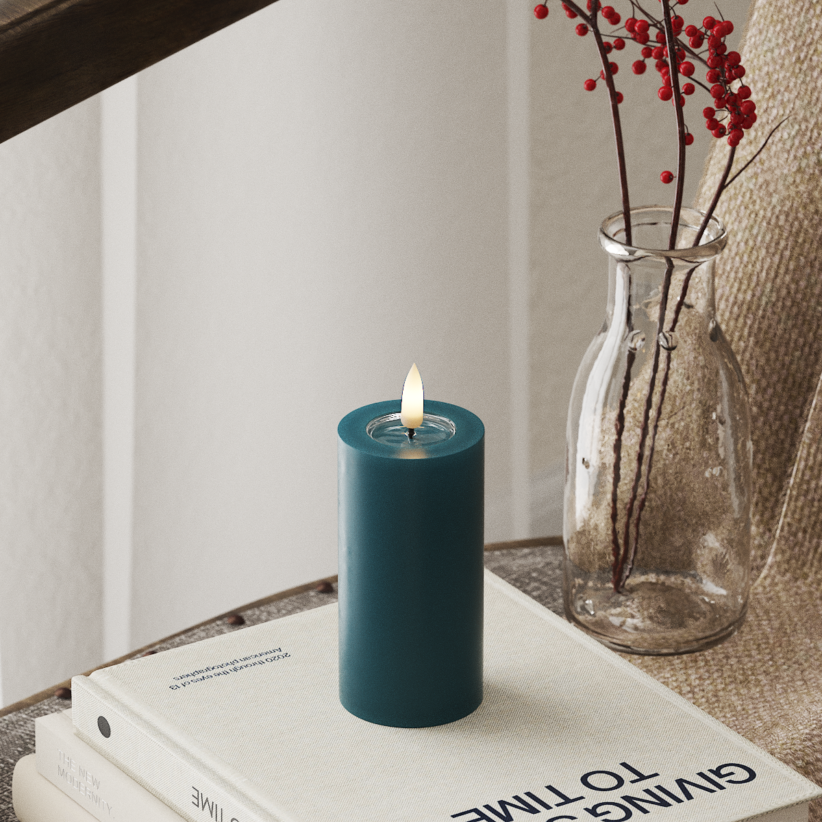 deluxe-homeart-blockkerzen-led-kerze-5x10-cm-petrol-real-flame image 1