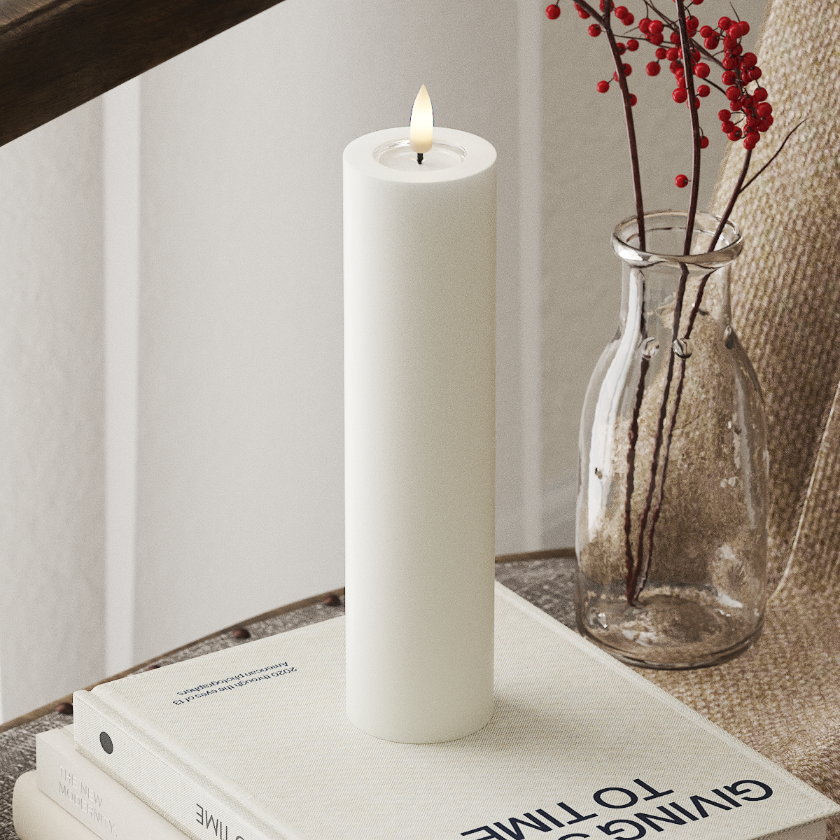 deluxe-homeart-blockkerzen-led-kerze-5x20-cm-wei-real-flame image 1
