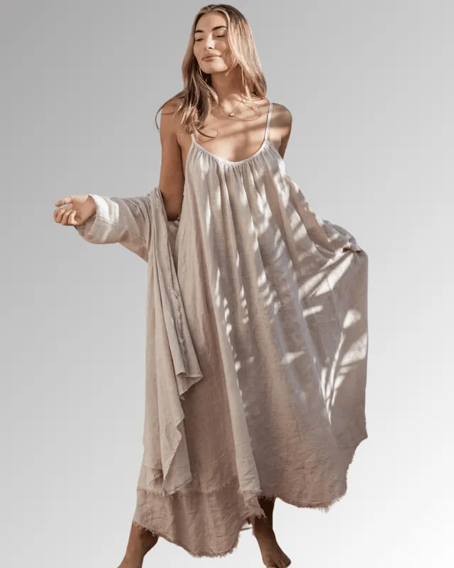 bypias-palmanova-leinenkleid-damen-beige-spaghettitr-ger image 1
