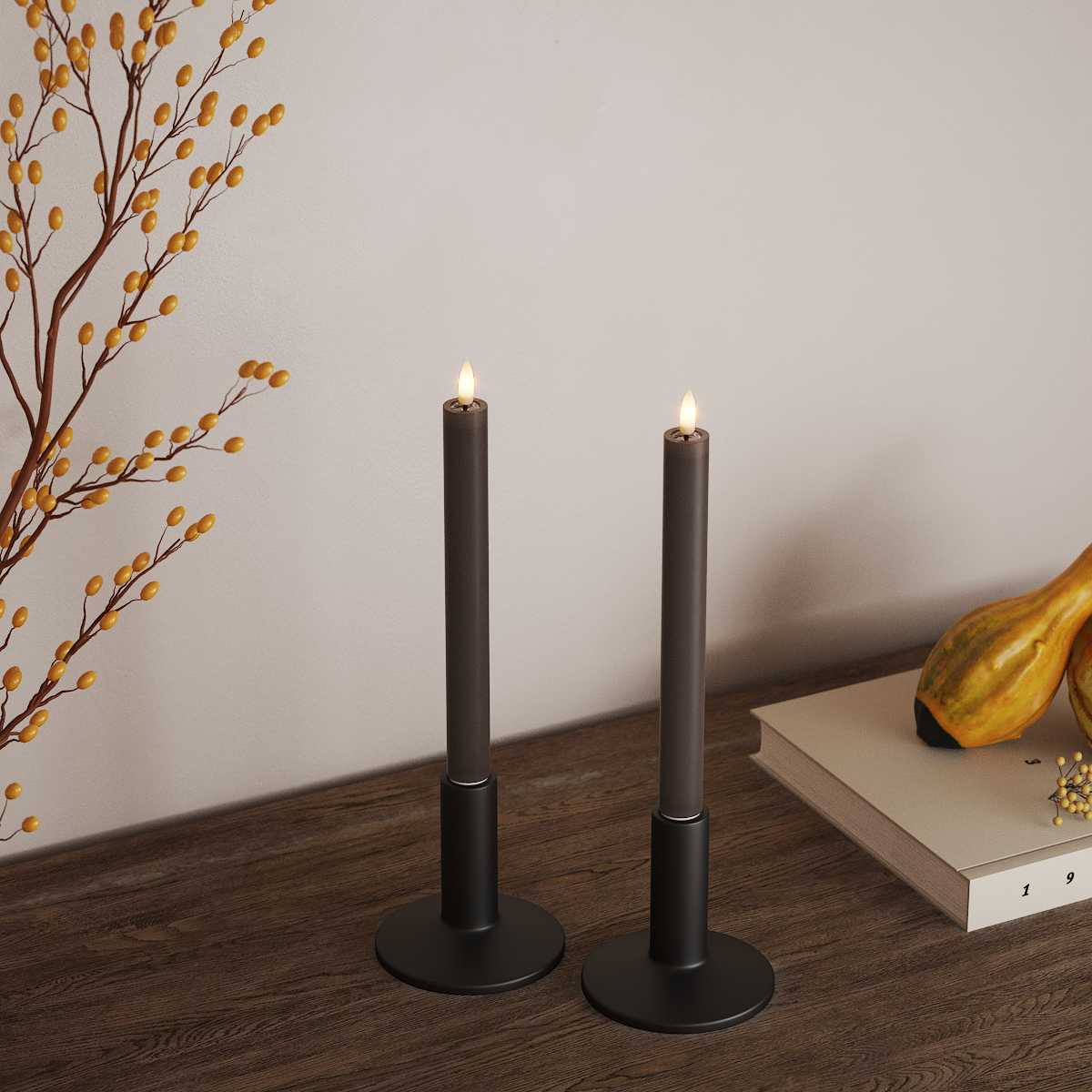 deluxe-homeart-stabkerzen-led-kerzen-2x24-cm-mokka-real-flame image 2