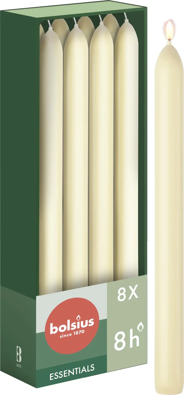 bolsius-essentials-stabkerzen-elfenbein-23-cm-8-st-ck-8-stunden image 1