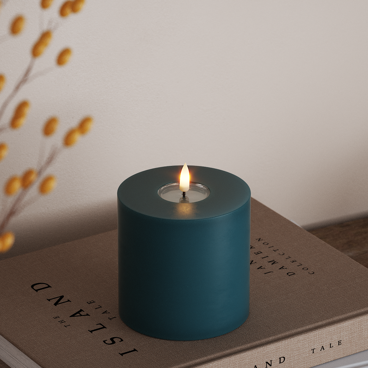 deluxe-homeart-blockkerzen-led-stumpenkerze-petrol-10x10cm-real-flame image 2