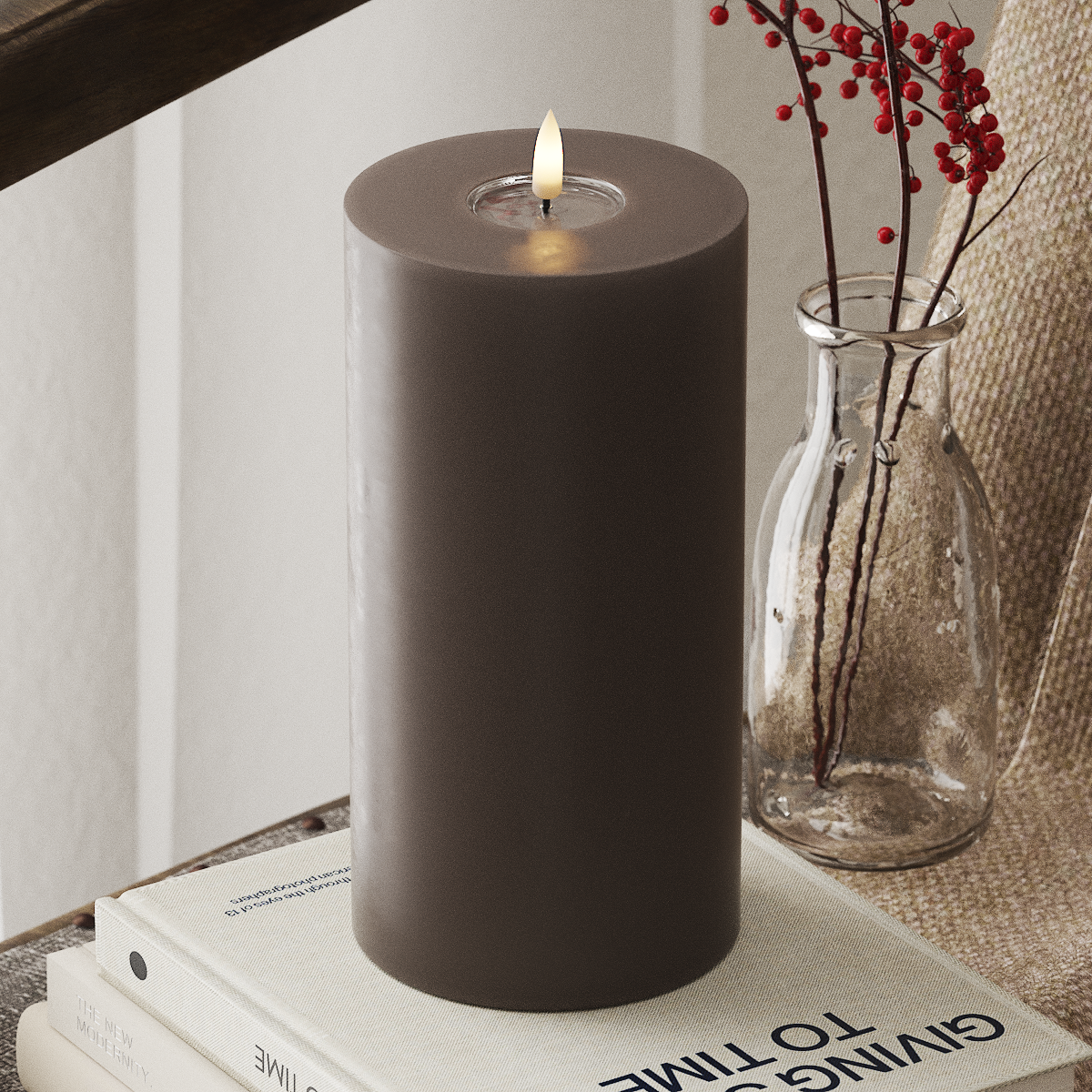 deluxe-homeart-blockkerzen-led-blockkerze-10x20-cm-mokka-real-flame image 1