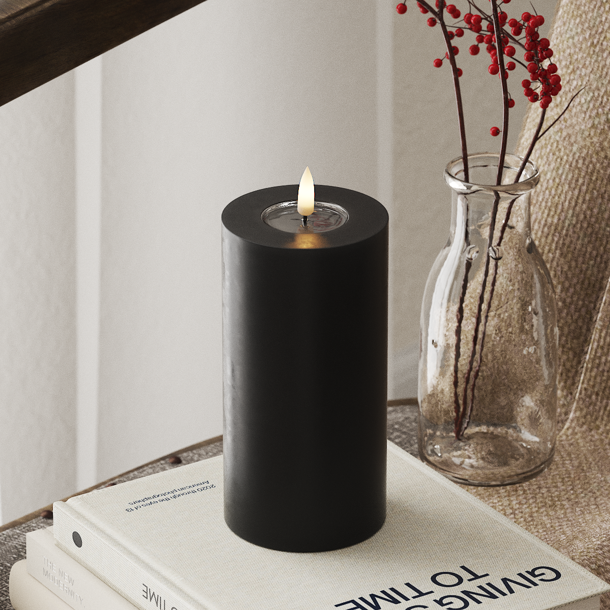 deluxe-homeart-blockkerzen-led-blockkerze-7-5x15-cm-schwarz-real-flame image 1