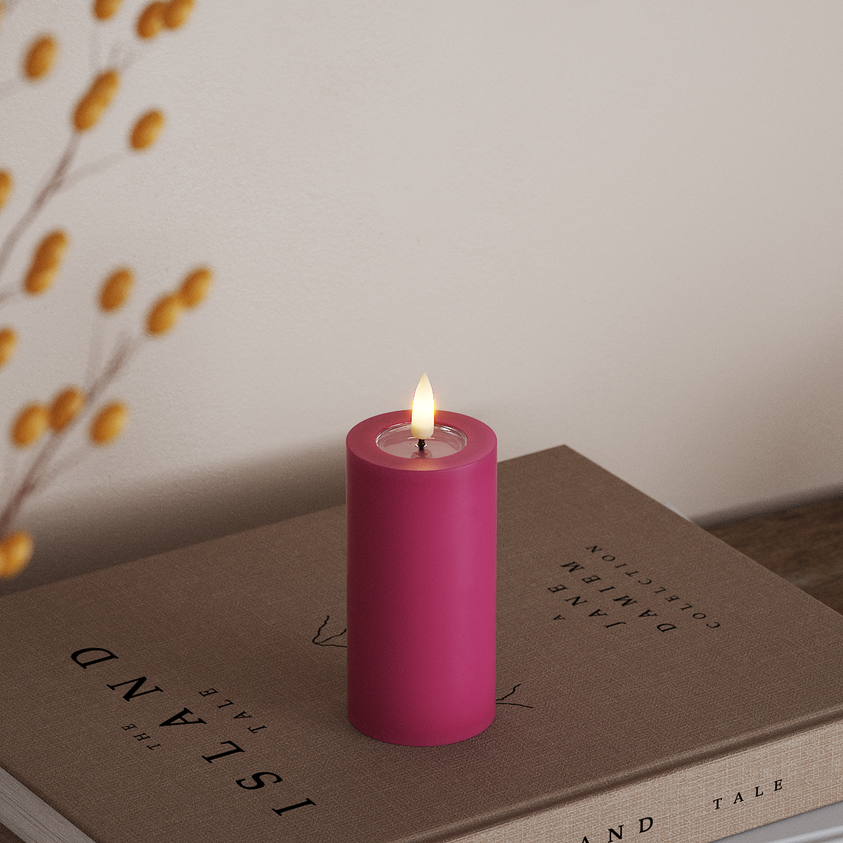 deluxe-homeart-blockkerzen-led-blockkerze-5x10-cm-magenta-real-flame image 2