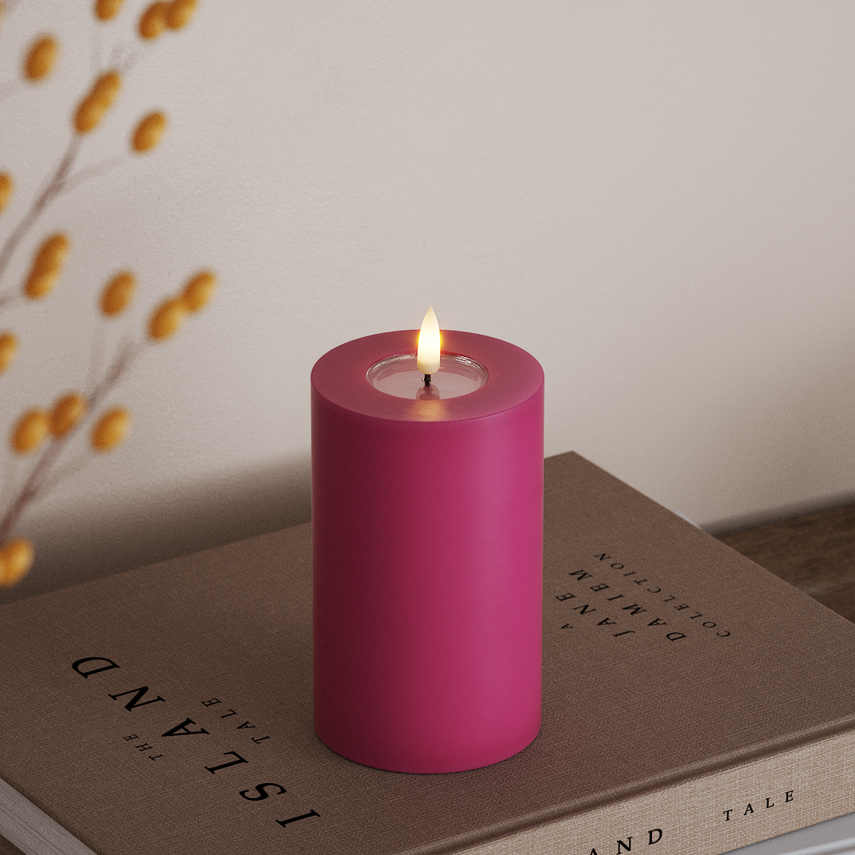 deluxe-homeart-blockkerzen-led-kerze-7-5x12-5-cm-magenta-real-flame image 2