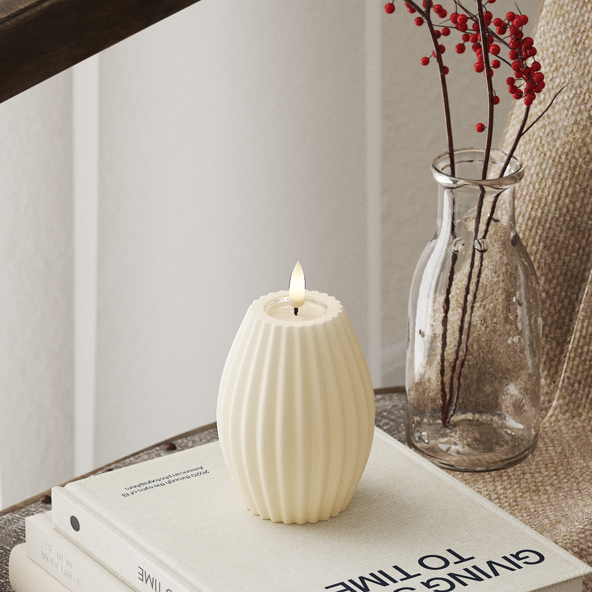 deluxe-homeart-rillenkerzen-led-kerze-10-cm-creme image 1
