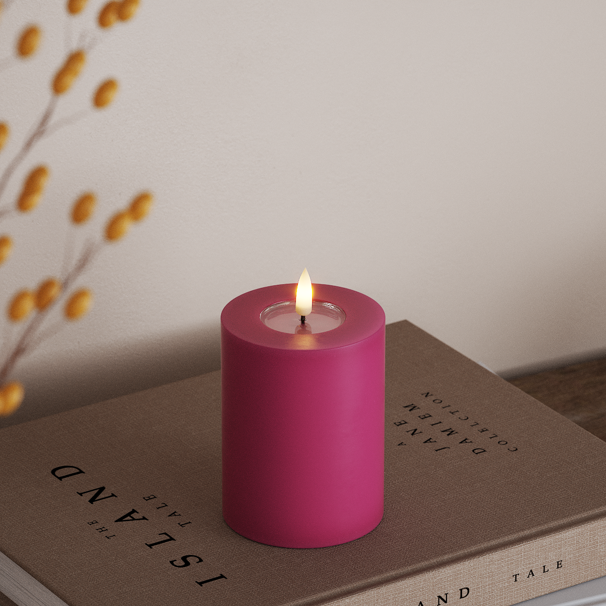 deluxe-homeart-blockkerzen-led-blockkerze-7-5x10-cm-magenta-real-flame image 2
