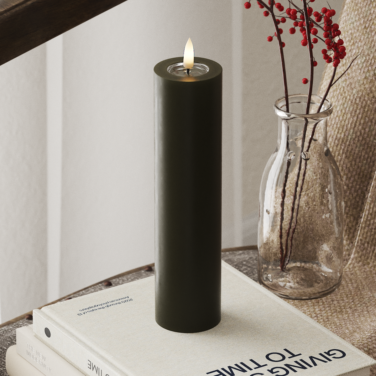 deluxe-homeart-blockkerzen-led-5x20-cm-dunkelgr-n-real-flame image 1