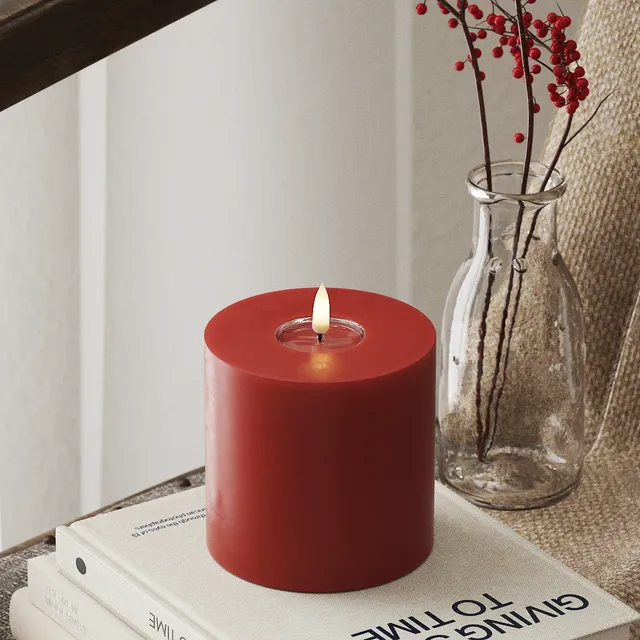 deluxe-homeart-blockkerzen-led-blockkerze-10x10-cm-rot-real-flame image 1
