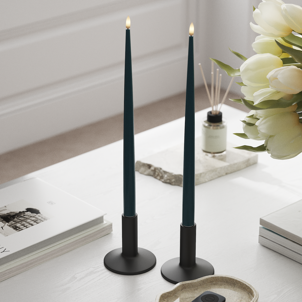 deluxe-homeart-kerzenlicht-stabkerze-led-38cm-petrol-2st-real-flame image 3