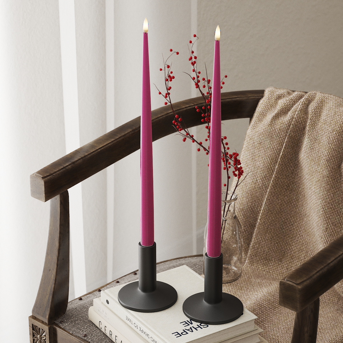 deluxe-homeart-kerzenlicht-lack-led-stabkerzen-38cm-magenta image 4