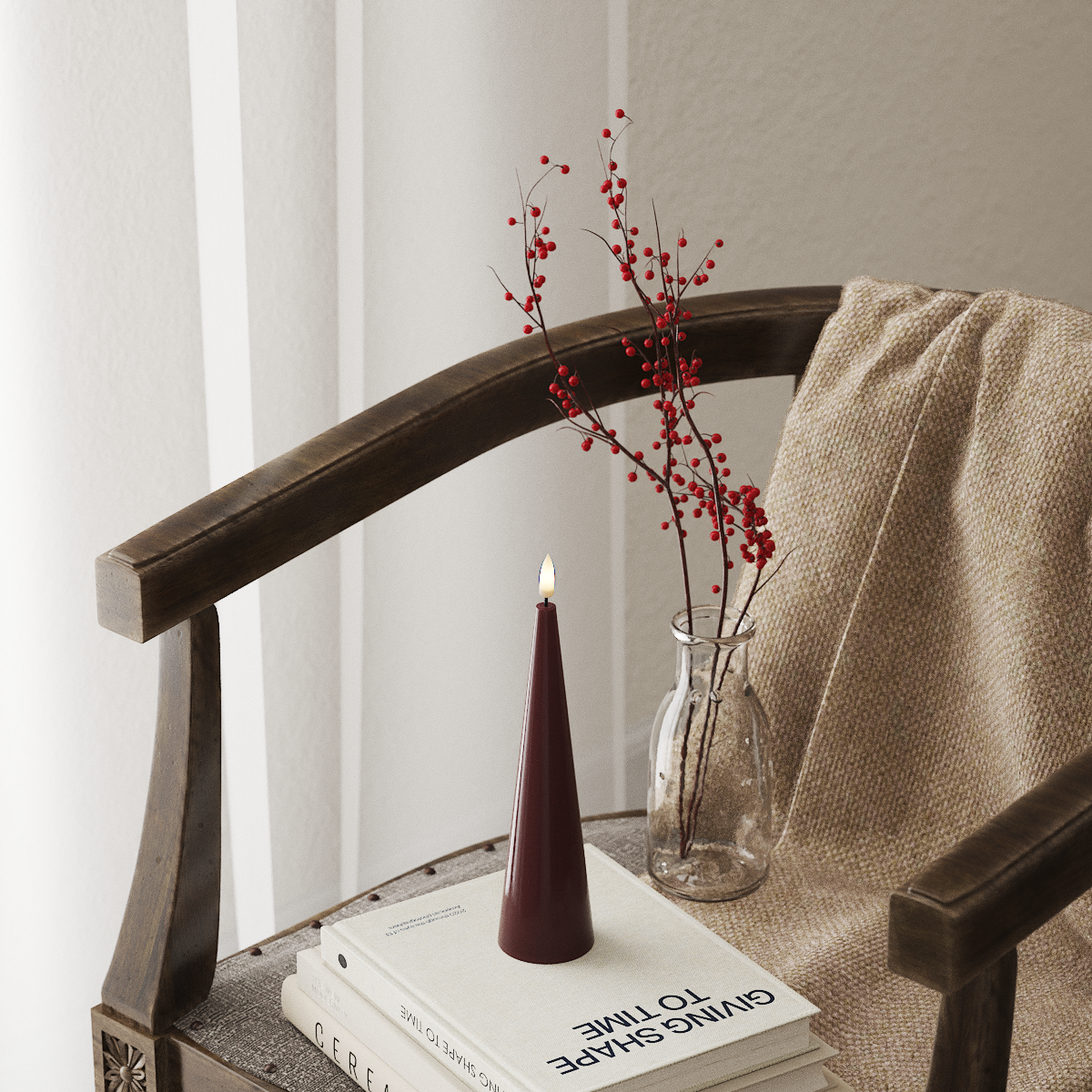 deluxe-homeart-kegelkerze-led-spitzkerze-20cm-bordeaux-lack image 1