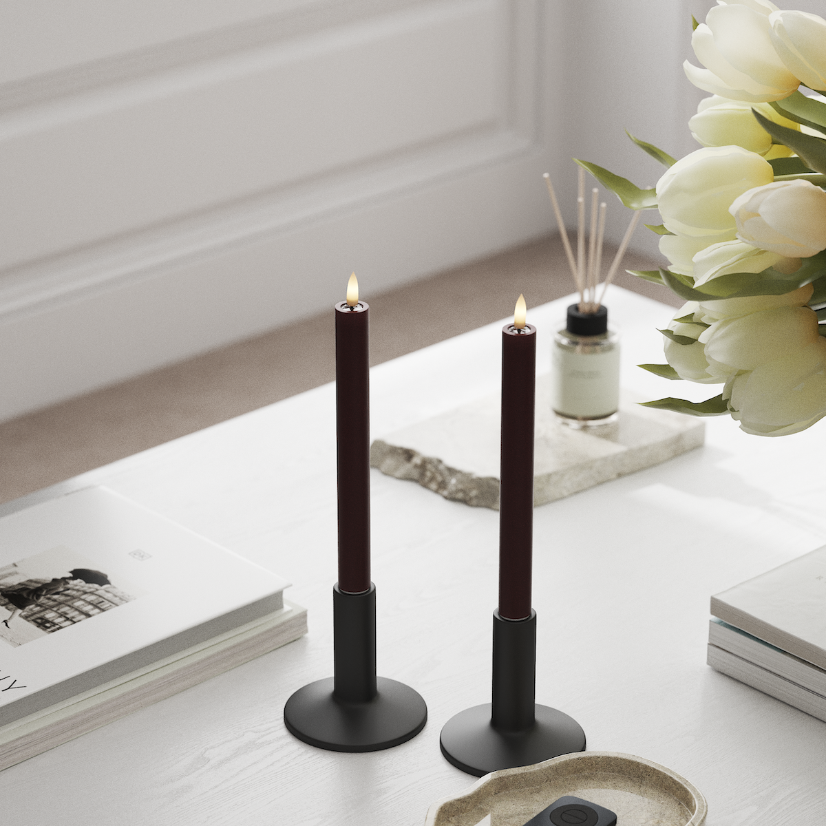 deluxe-homeart-stabkerzen-led-stabkerze-burgunderrot-2er-24-cm image 3