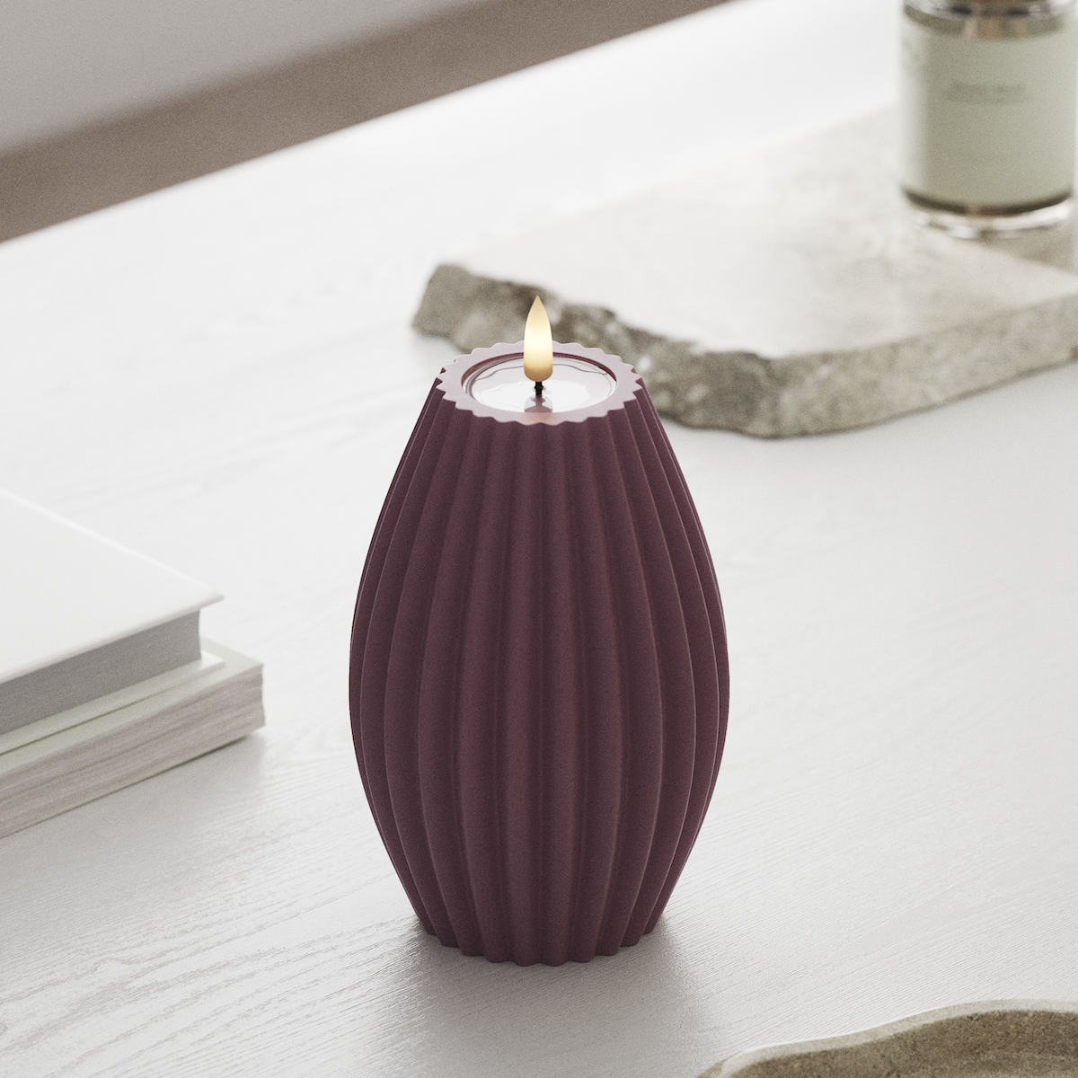 deluxe-homeart-rillenkerzen-10x15-cm-led-kerze-helllila-real-flame image 3