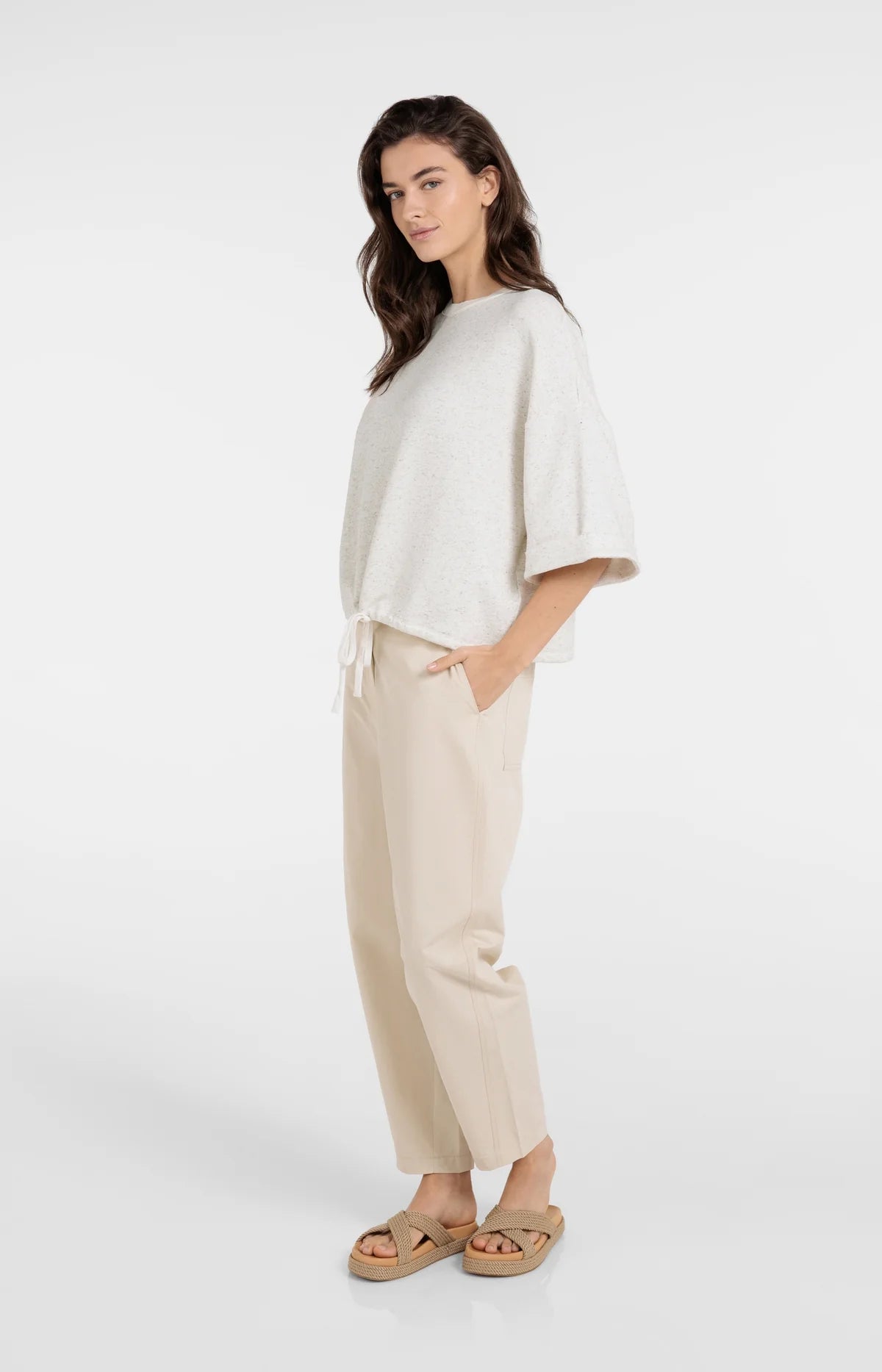 yaya-kurzarm-sweatshirt-ivory-white-melange-pullover-offwhite image 3