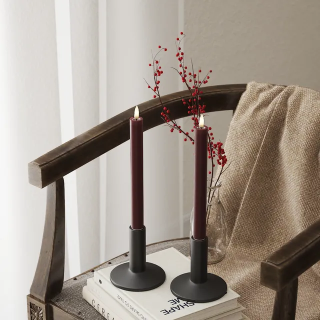 deluxe-homeart-stabkerzen-led-stabkerze-burgunderrot-2er-24-cm image 1
