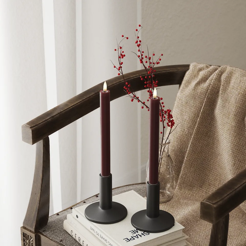 deluxe-homeart-stabkerzen-led-stabkerze-burgunderrot-2er-24-cm image 1