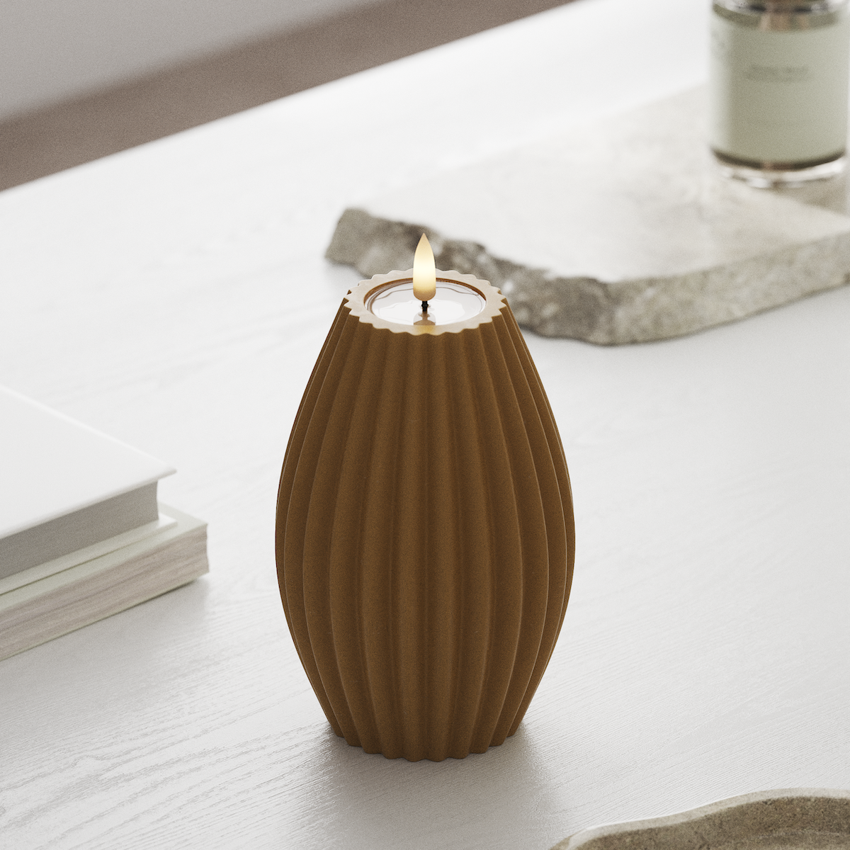 deluxe-homeart-rillenkerzen-led-kerze-10x15-curry-wachs image 3