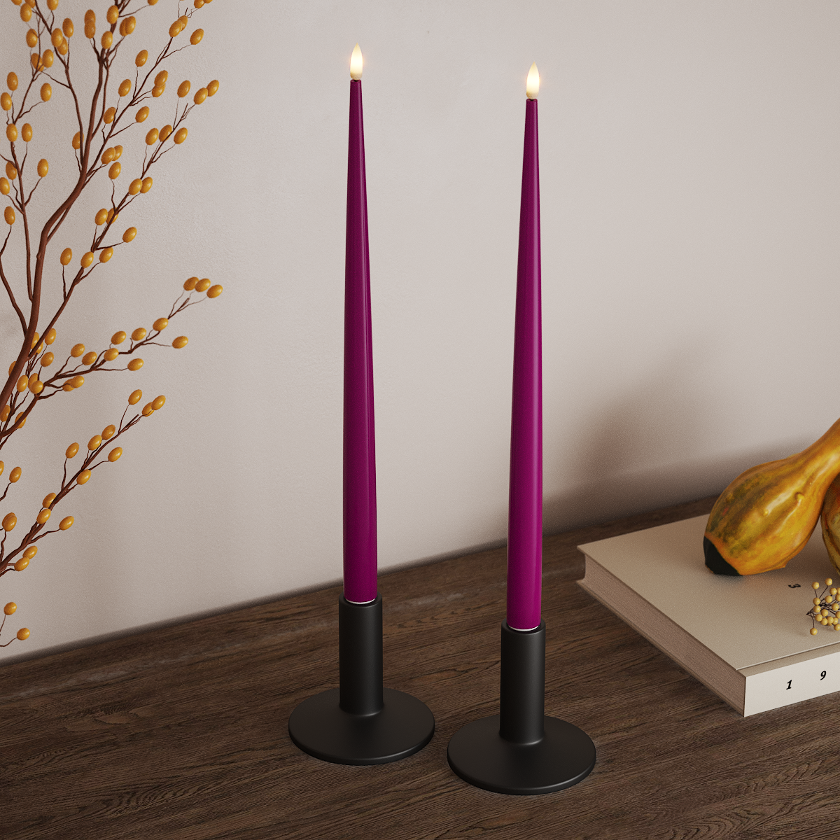 deluxe-homeart-kerzenlicht-mit-lack-led-38-cm-violett-2er-real-flame image 1
