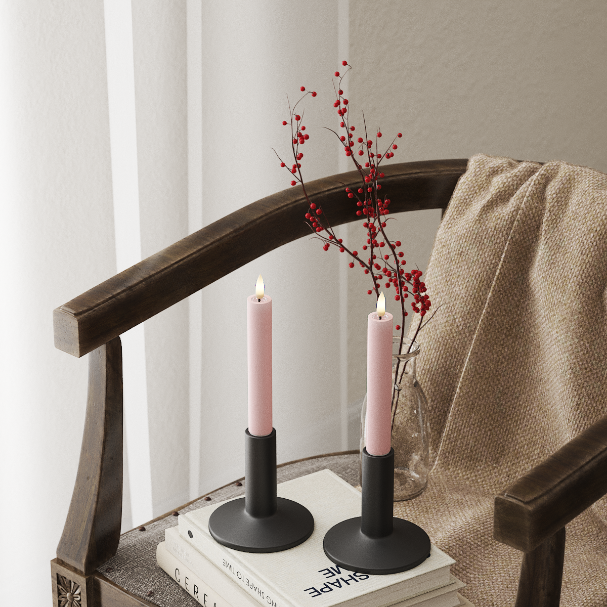 deluxe-homeart-stabkerzen-led-kerzen-hellrosa-15-cm-2er-set image 1